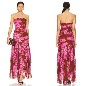 Retrofete Teryn Strapless Floral Ruched Camellia Reverie Maxi Dress Size Small